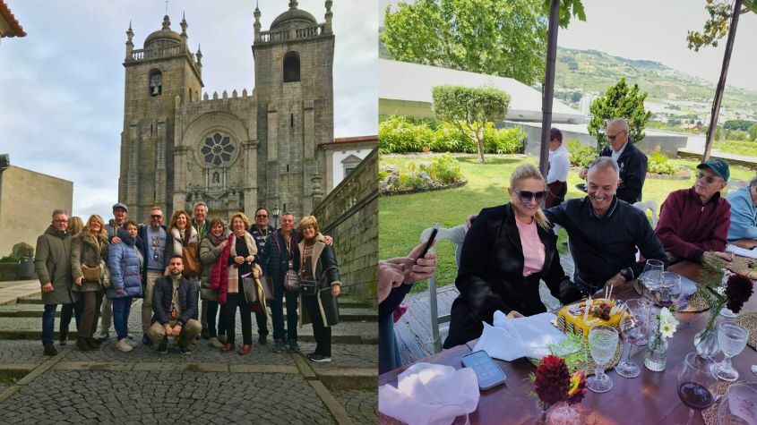 Grupo turistas na cidade do Porto e casal de turistas em almoço no Douro com a Living DMC