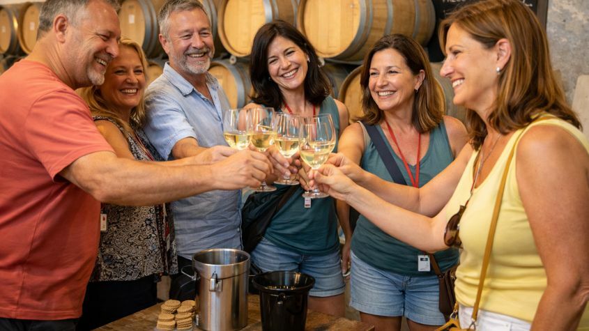 Turistas em prova de vinhos