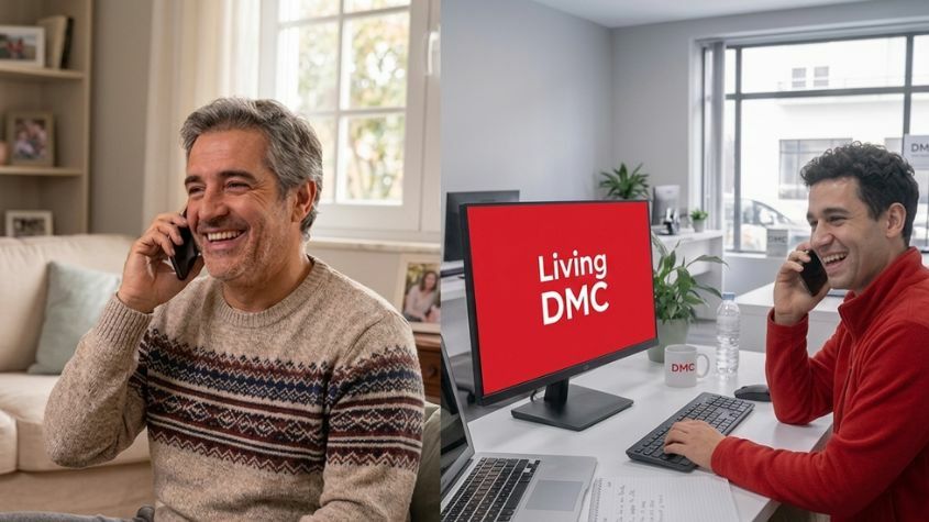 Cliente y profesional de DMC hablando por teléfono